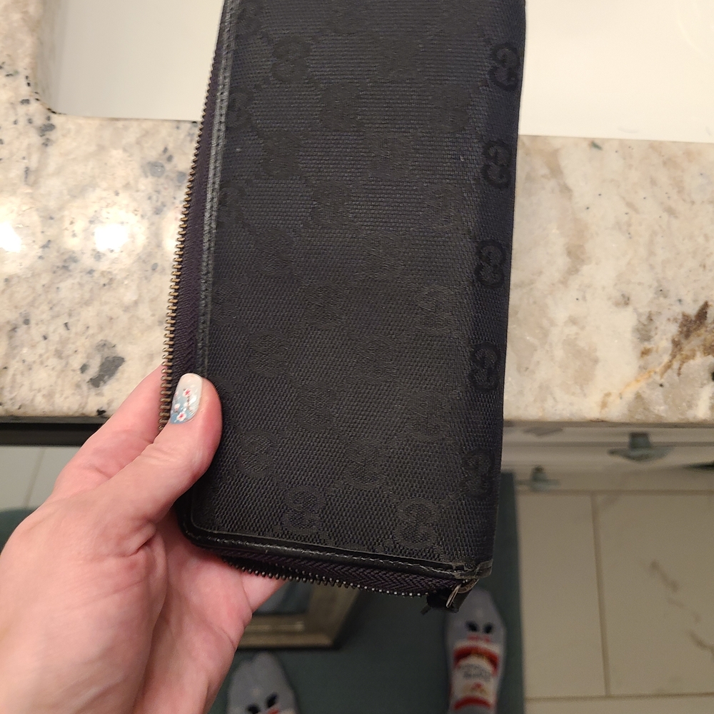 GUCCI GG Logo Canvas & Leather Zip Around Long Wallet Black Silver-tone Auth. - Picture 6 of 6